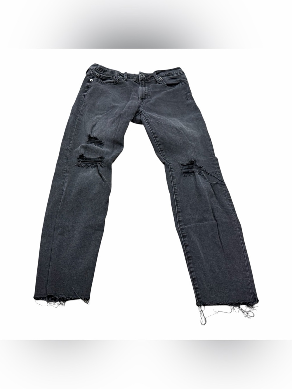 Gap Universal Legging Jeans Womens Size 28R Black Distressed Raw Hem High Rise